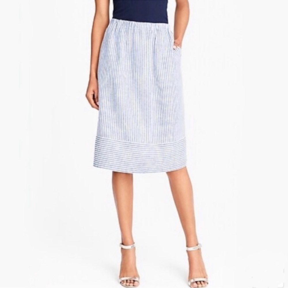 J. Crew Factory Blue and White Striped Midi Skirt